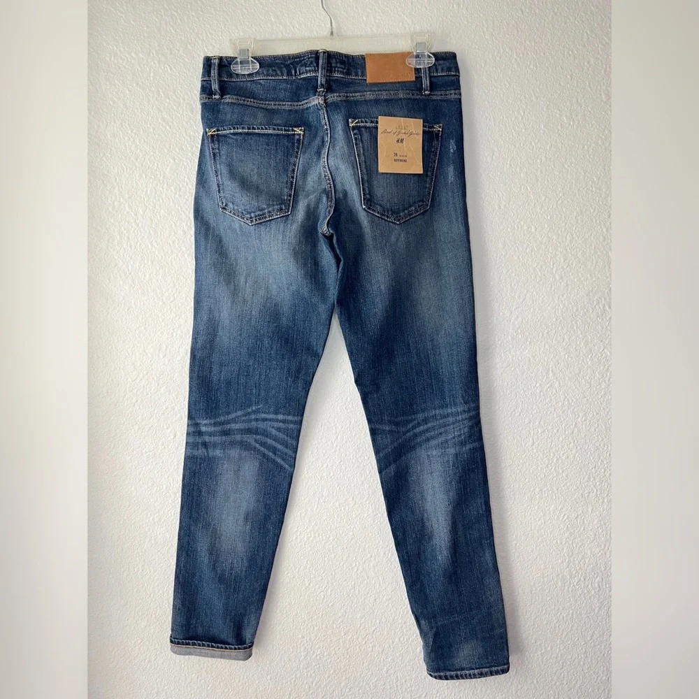 HM L.O.G.G Boyfriend Blue Distress Jeans Size 26.